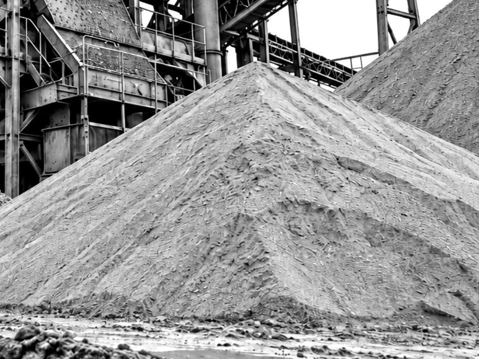 Stockpiles of washed sand at a recycling yard